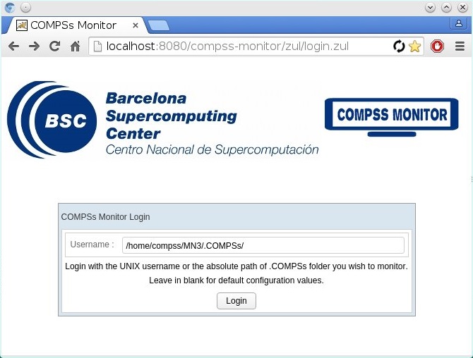 COMPSs Monitor login for Supercomputers